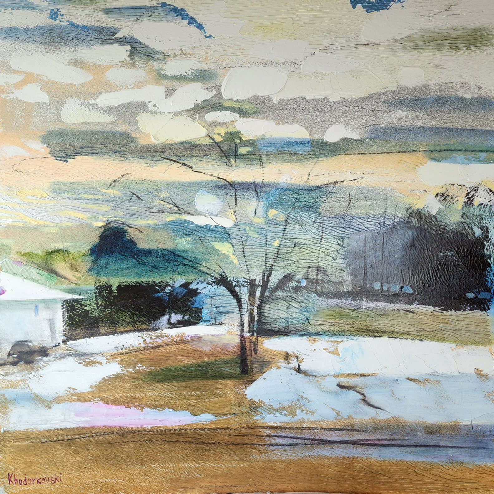 Central Tree, Snow by Anna Khodorkovski, United States, Oil and acrylic on canvas, 40 x 40 in, 2026